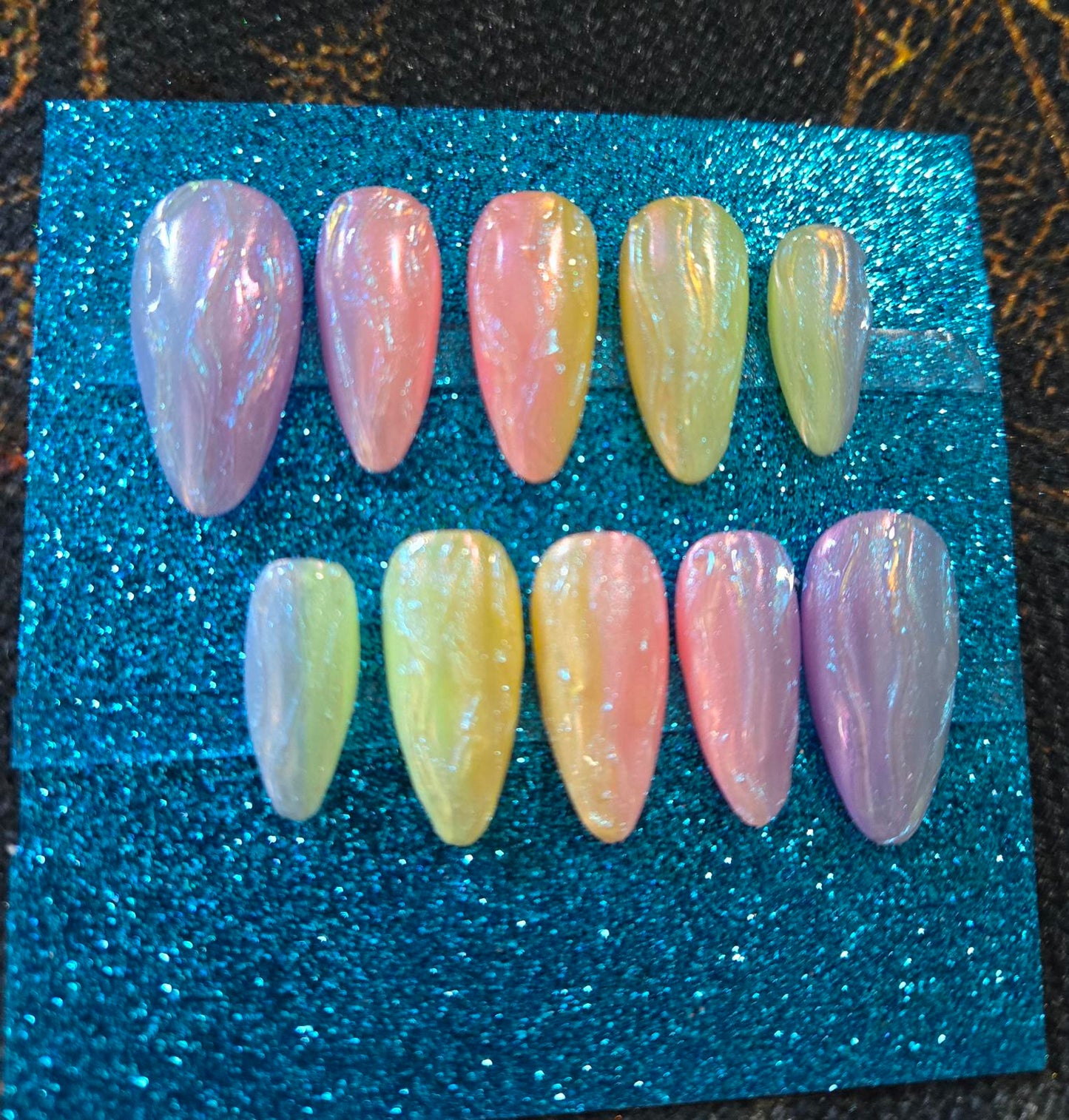 Ombre pastel 3D mermaid nails custom made