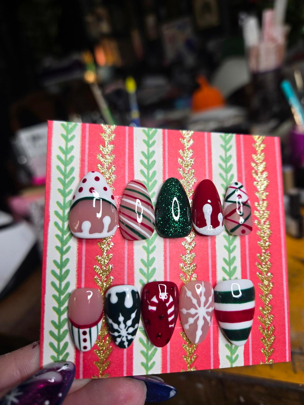 Christmas almond press on nails custom made