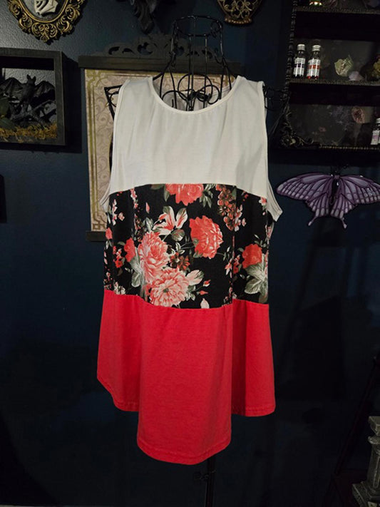 color block floral flowy tank top