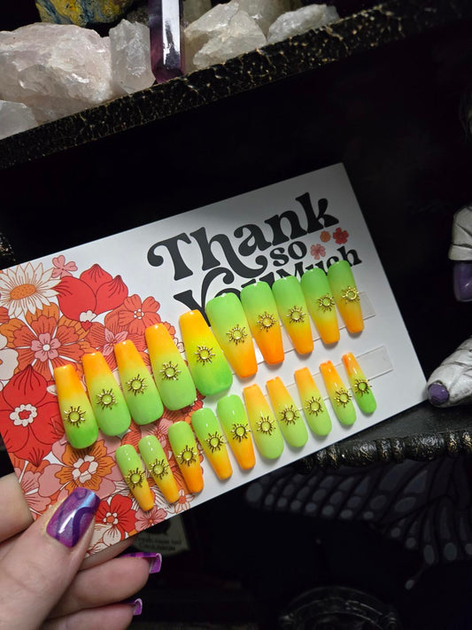 Fun in the sun neon ombre nails custom made