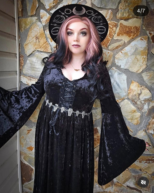 Gothic velvet lace up long sleeve dress NWT