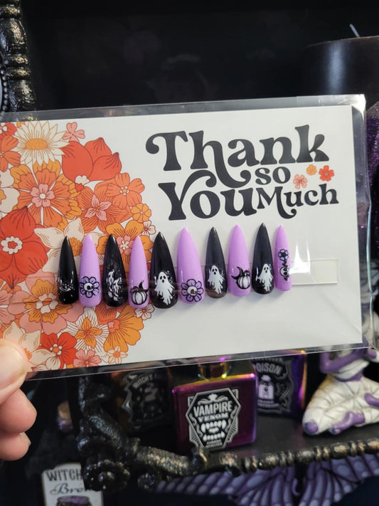Purple and black spooky press on nails custom made
