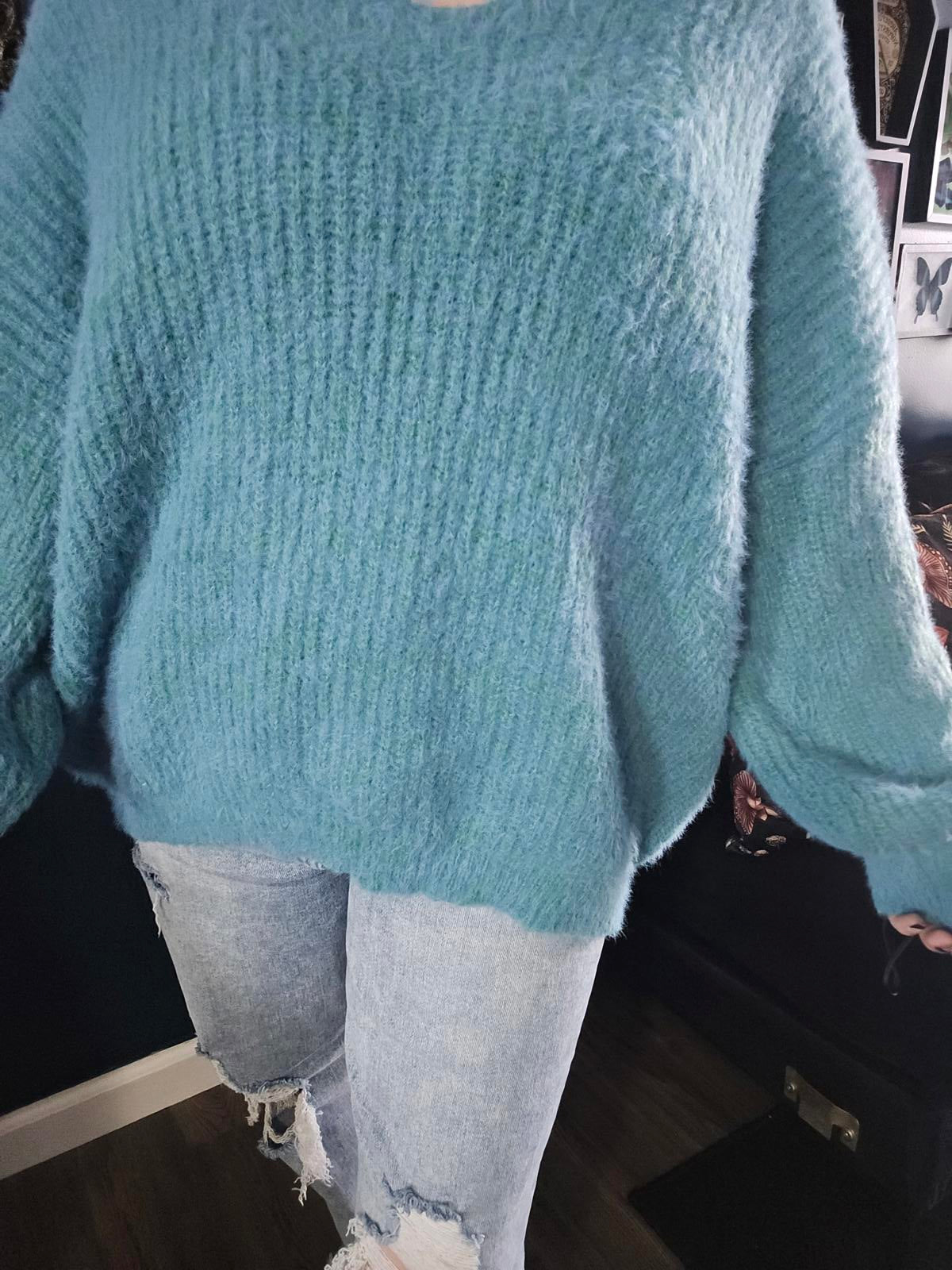 Teal super soft cozy oversized eyelash sweater
