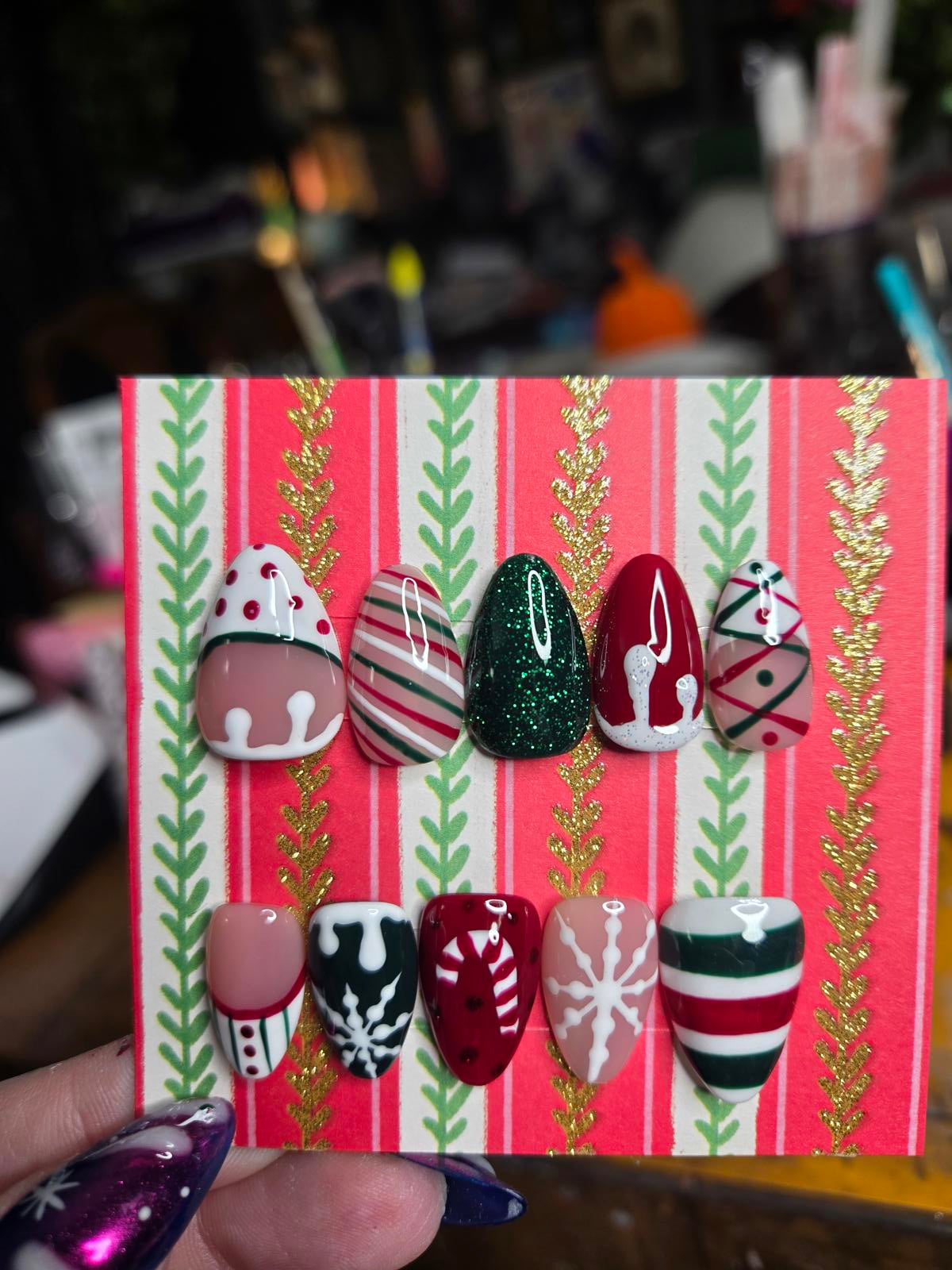 Christmas almond press on nails custom made
