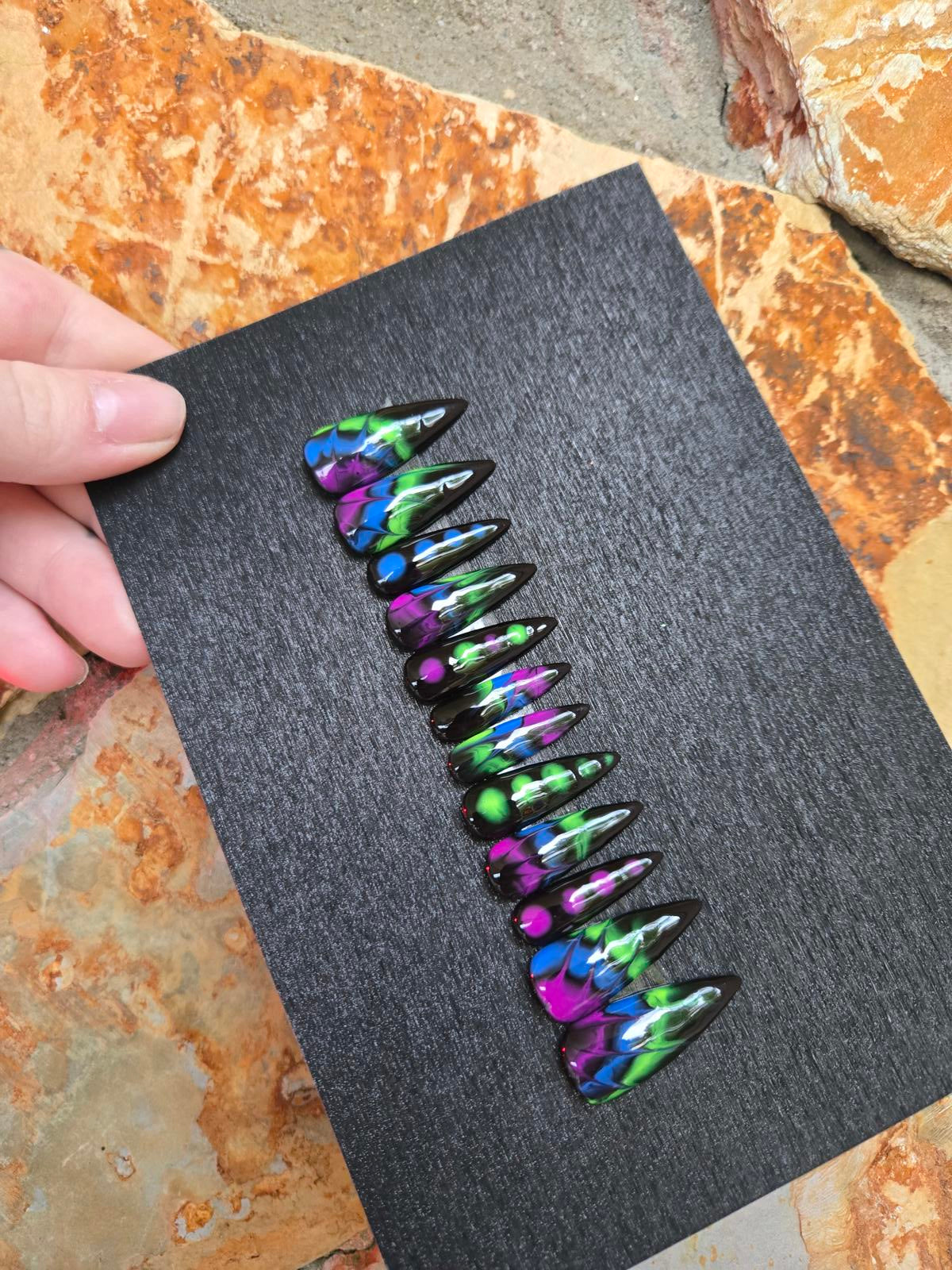 Neon tie dye handmade nails custom made