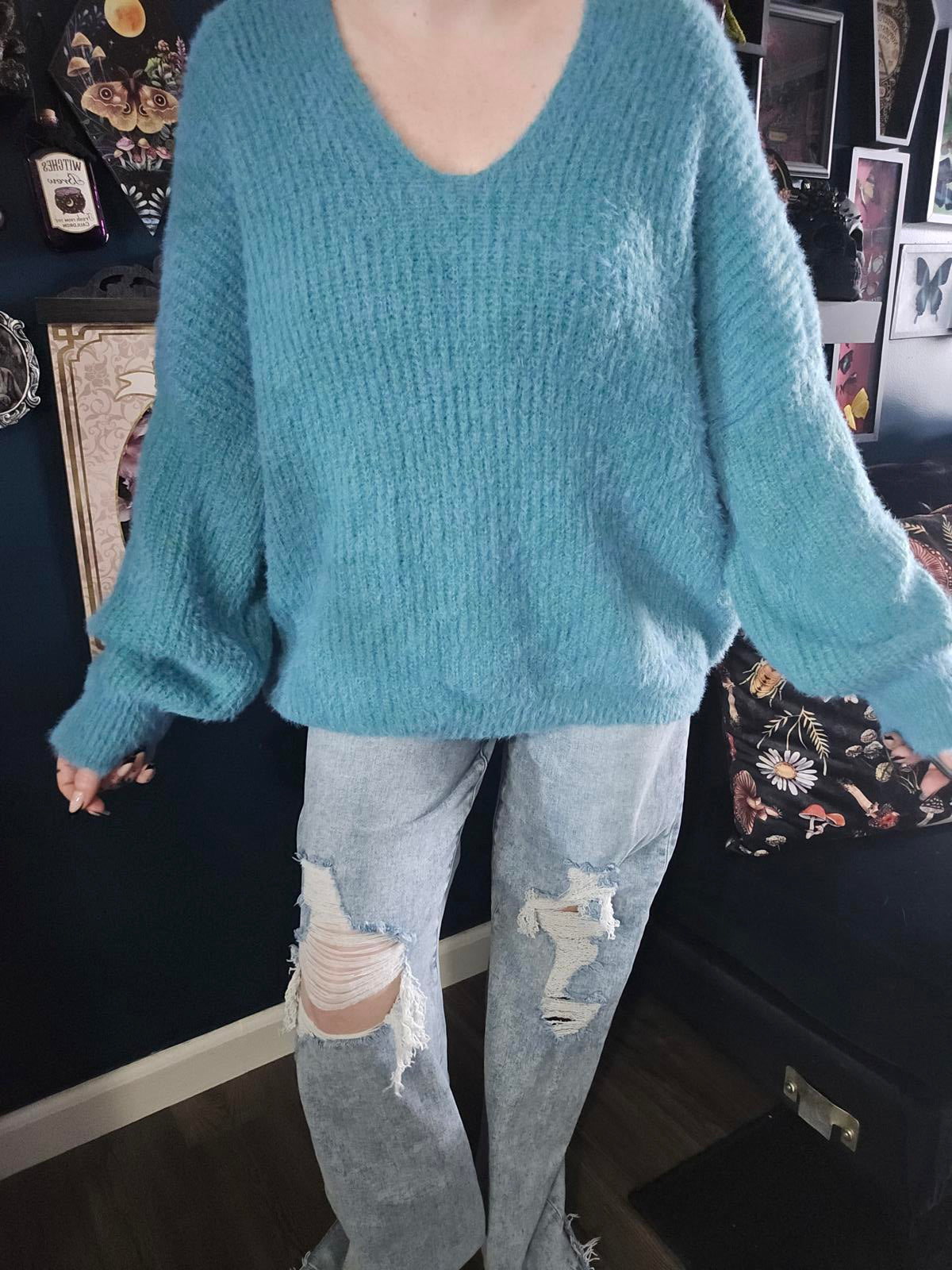 Teal super soft cozy oversized eyelash sweater