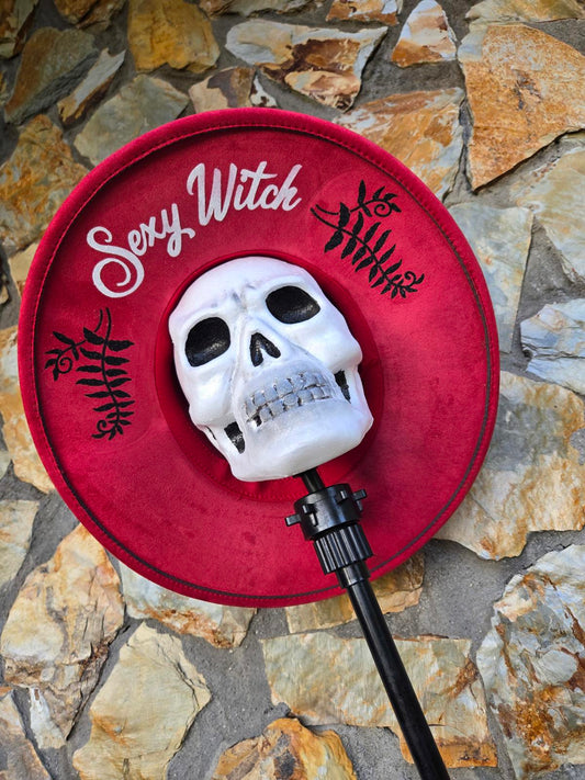 Sexy witch and ferns red wide brim vegan fedora hat