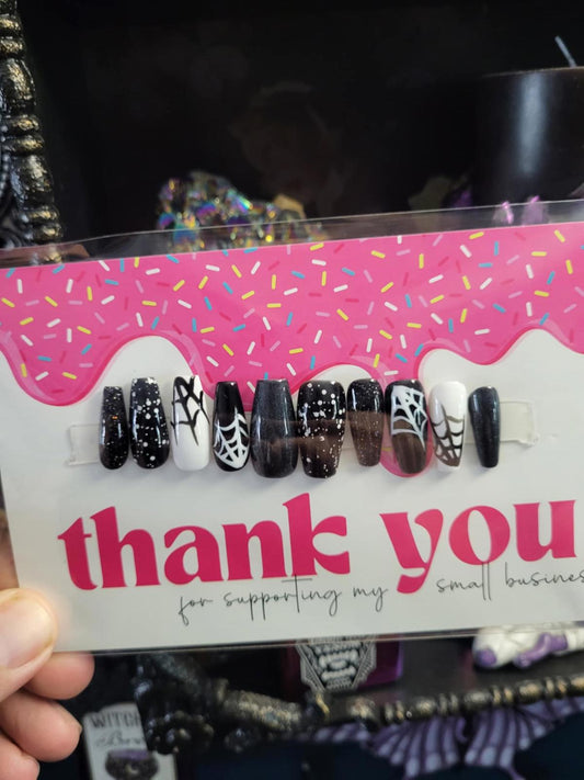 Black and white gothic halloween press on nails custom made