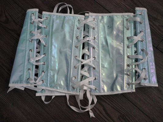 Blue and white iridescent corset