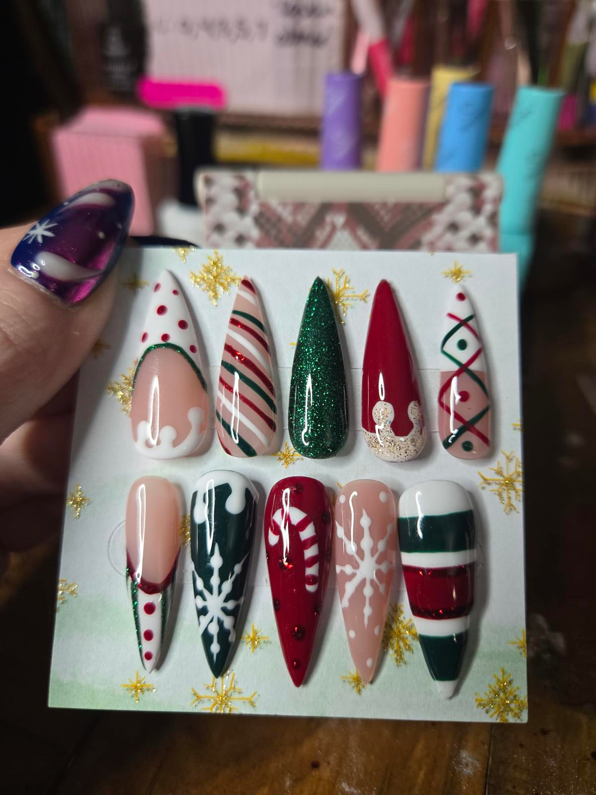 Christmas stiletto press on nails custom made