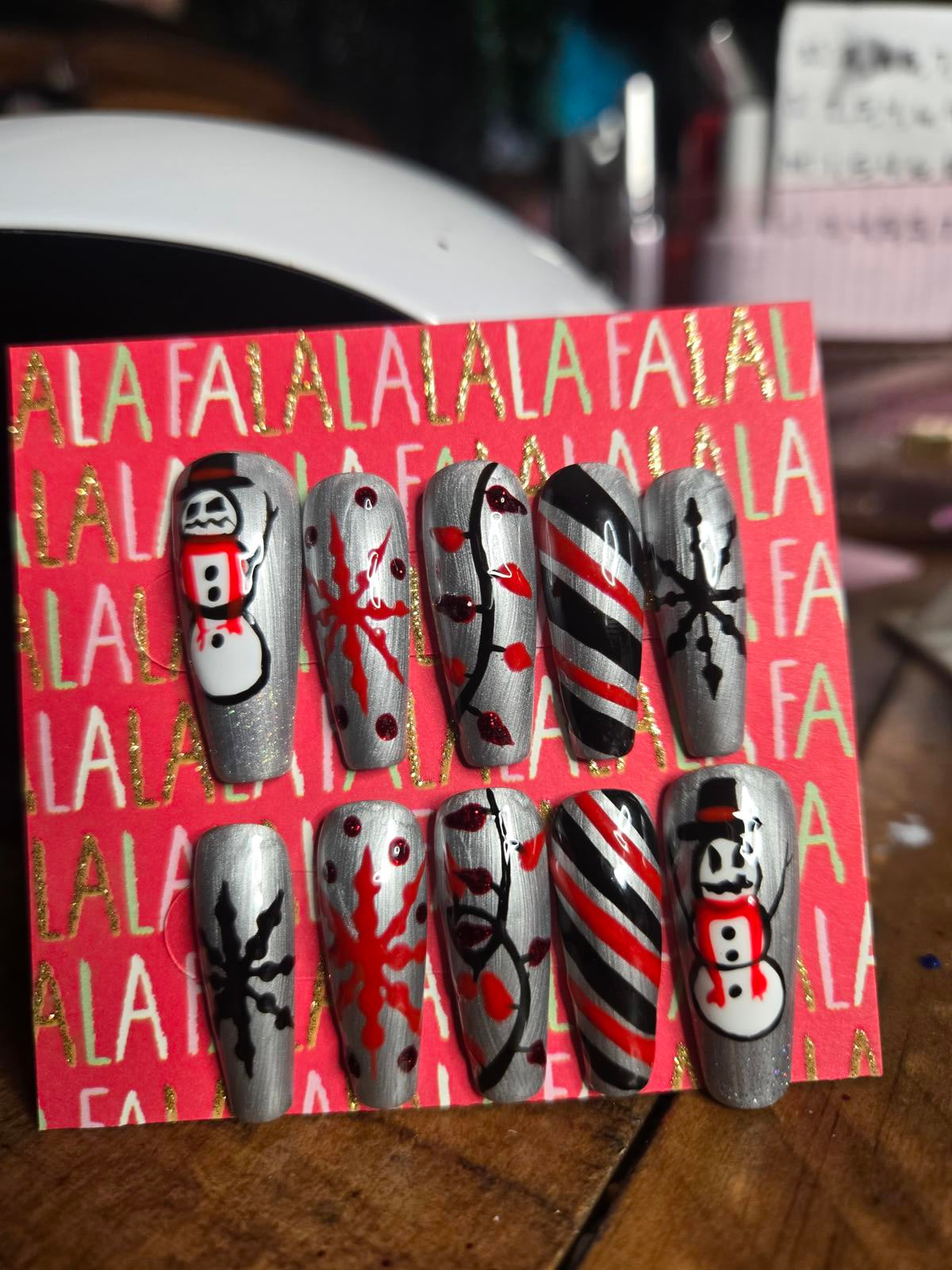 Silver gothic christmas nails custom made