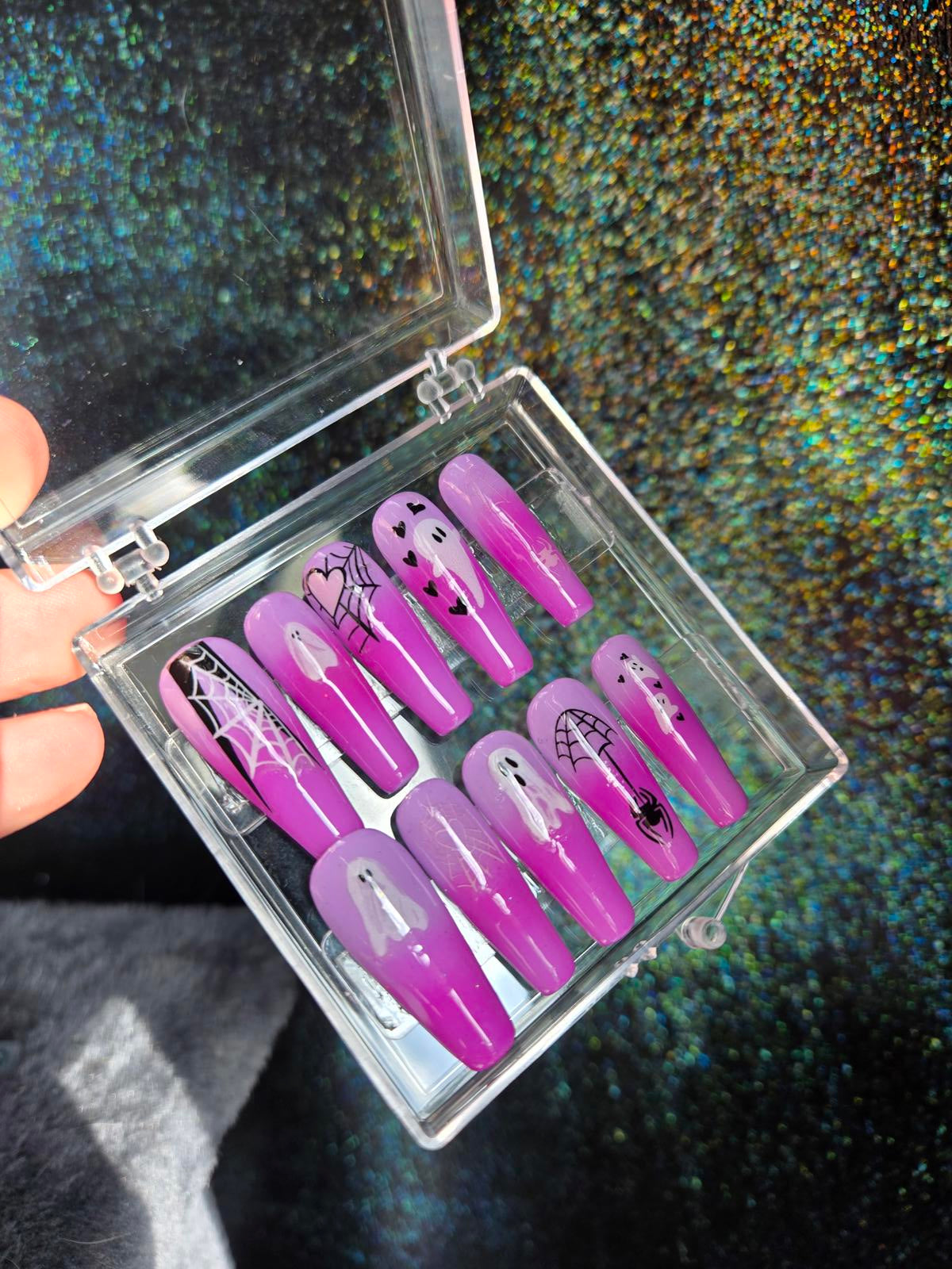 handmade pastel goth ombre press on nails with spooky designs