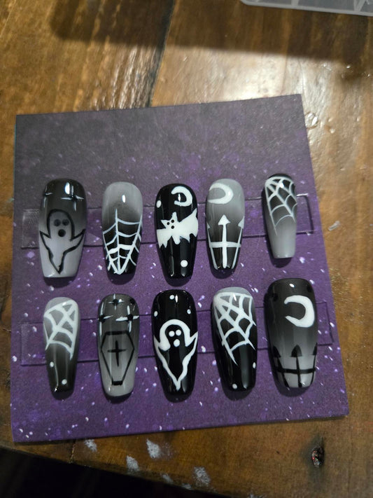 Spooky ombre halloween graveyard press on nails custom made