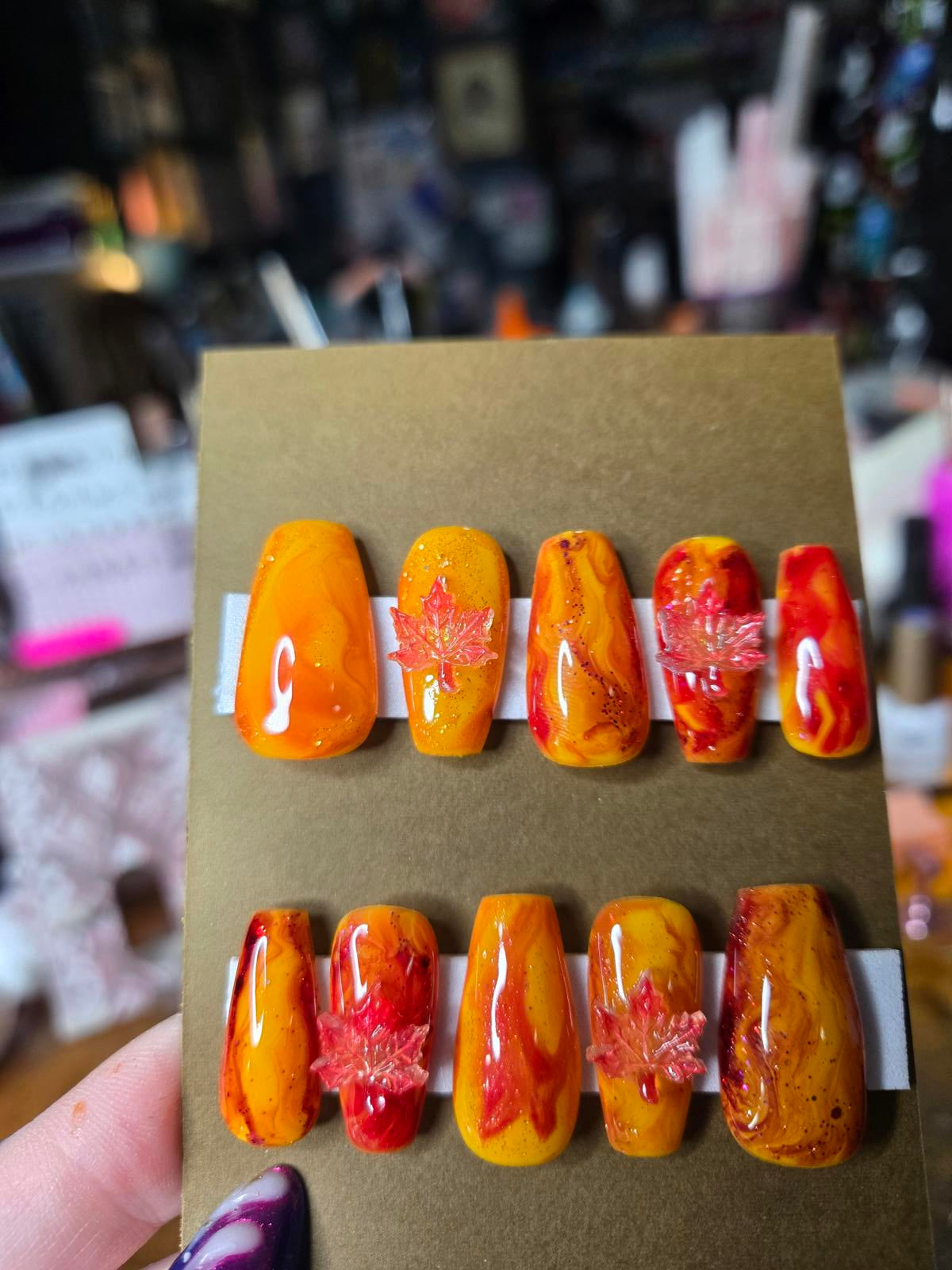 Fall maple leaf press on nails custom made
