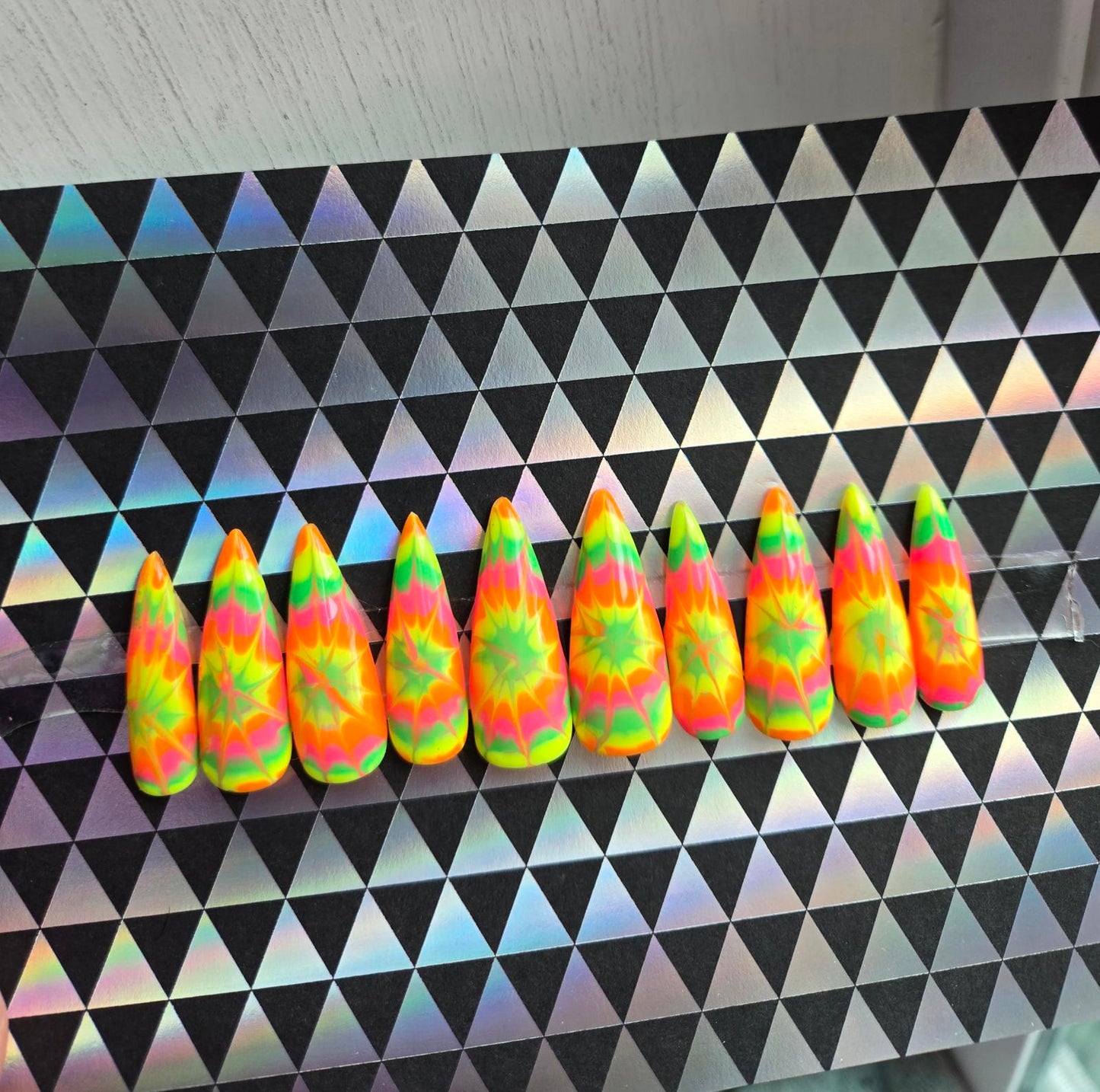 Summer neon tie dye nails custom made