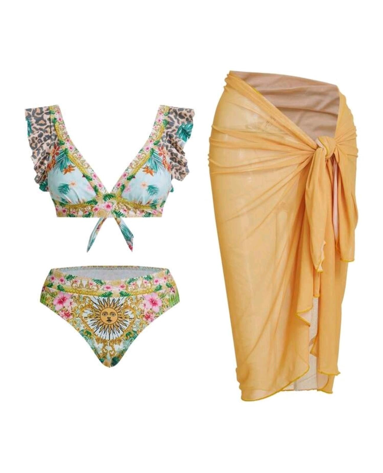 3 piece bikini and cover up skirt swimsuit