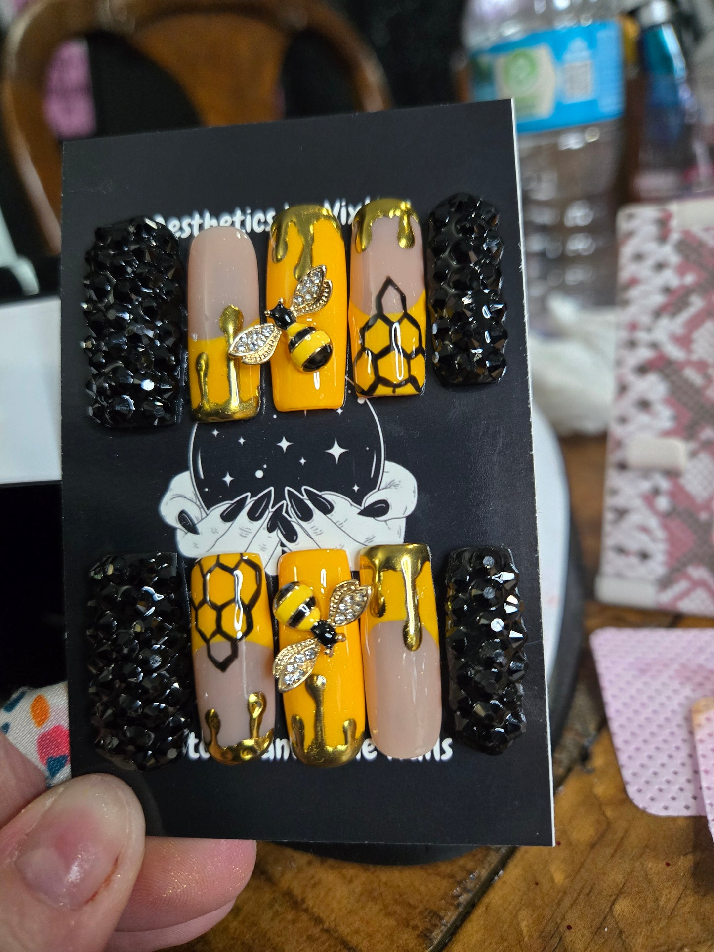 Custom bee honey comb nails