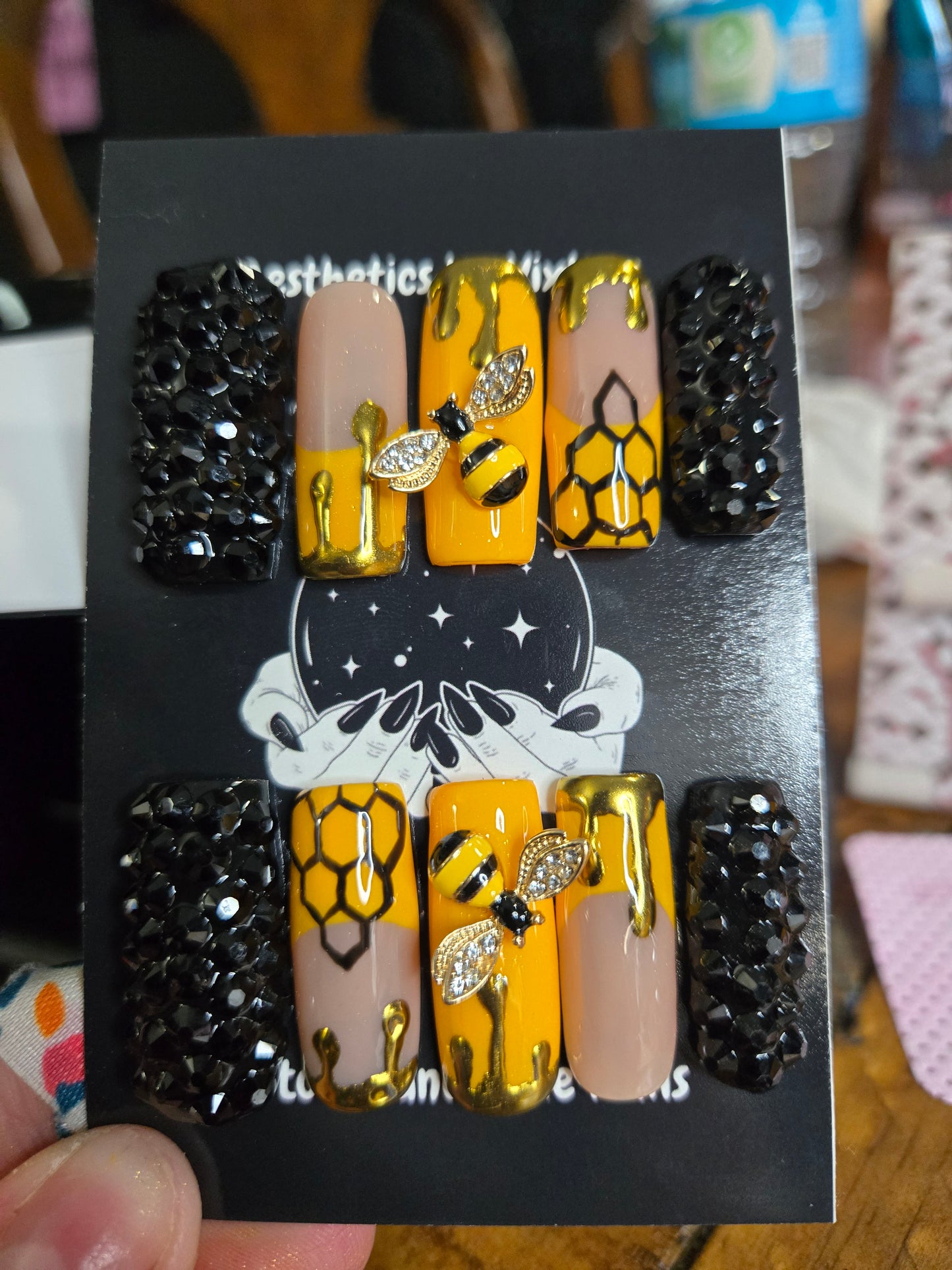 Custom bee honey comb nails