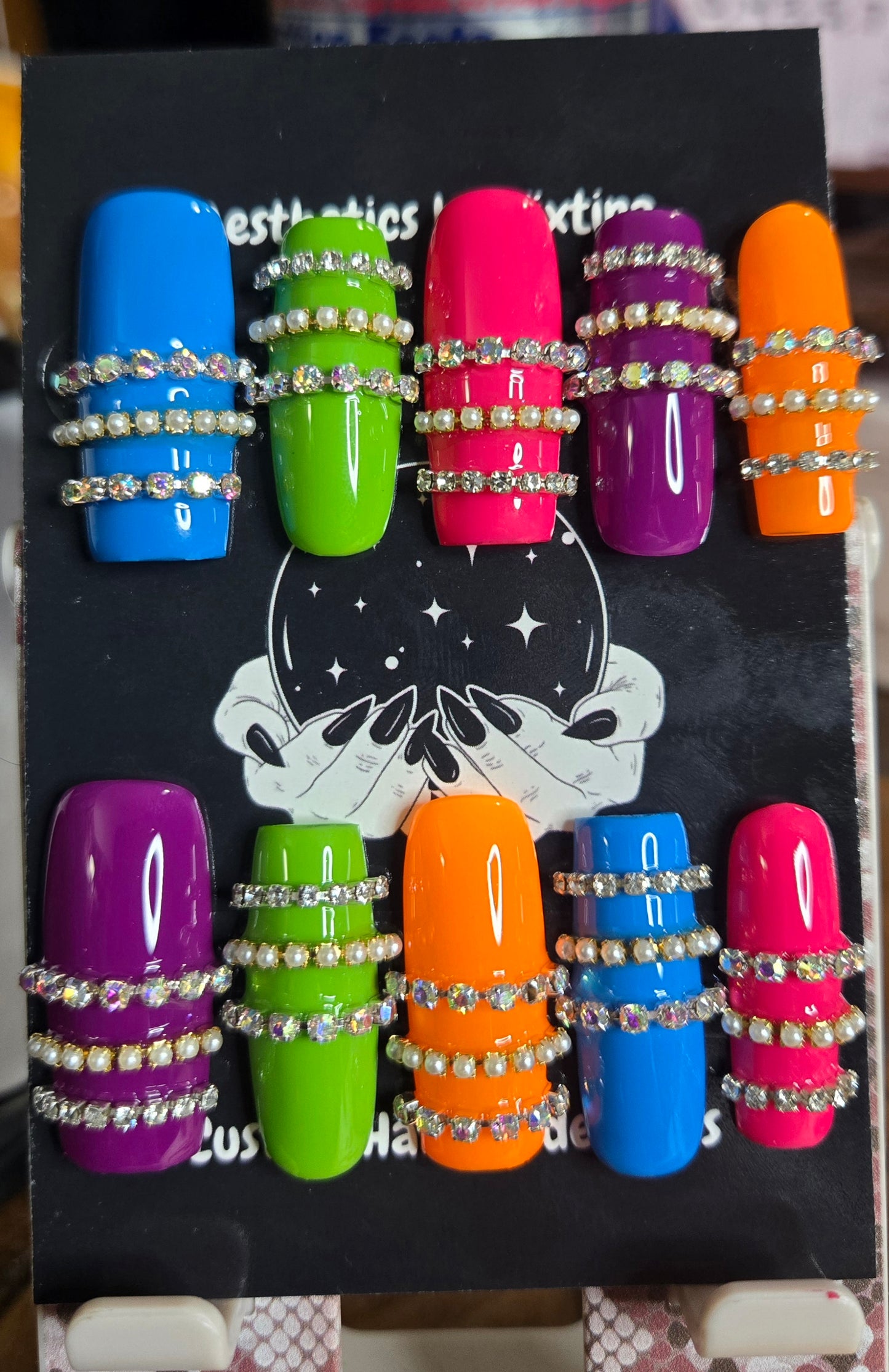 Rainbow stacked bangle nails handmade