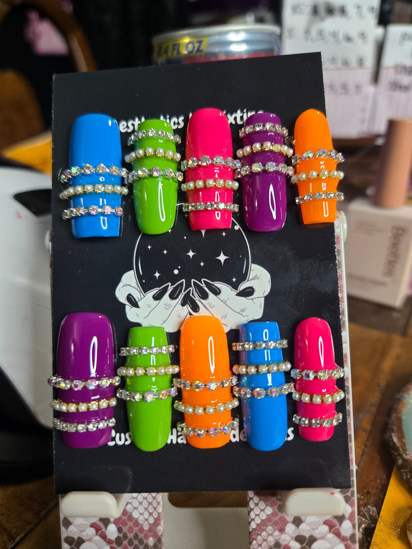 Rainbow stacked bangle nails handmade