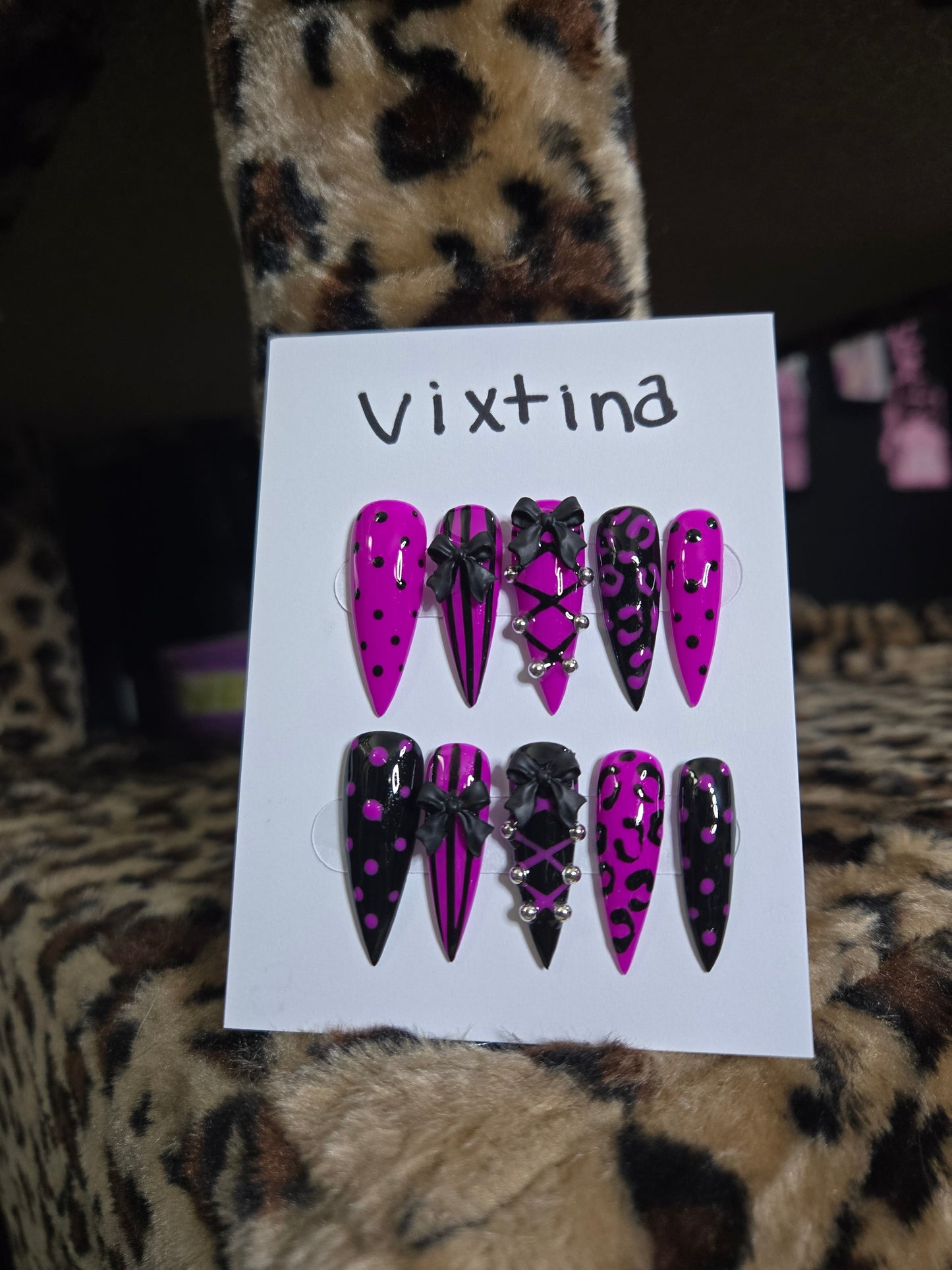 Baddie corset and bow animal print nails