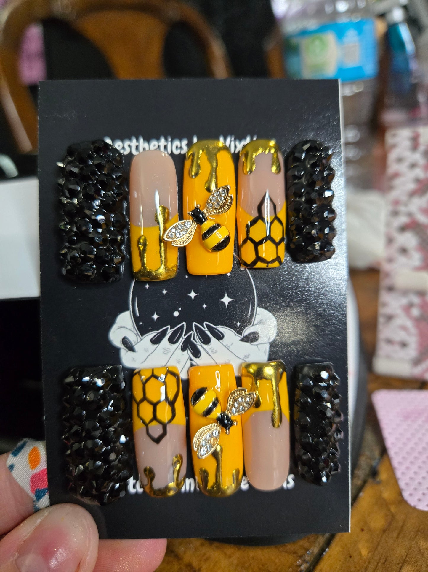 Custom bee honey comb nails