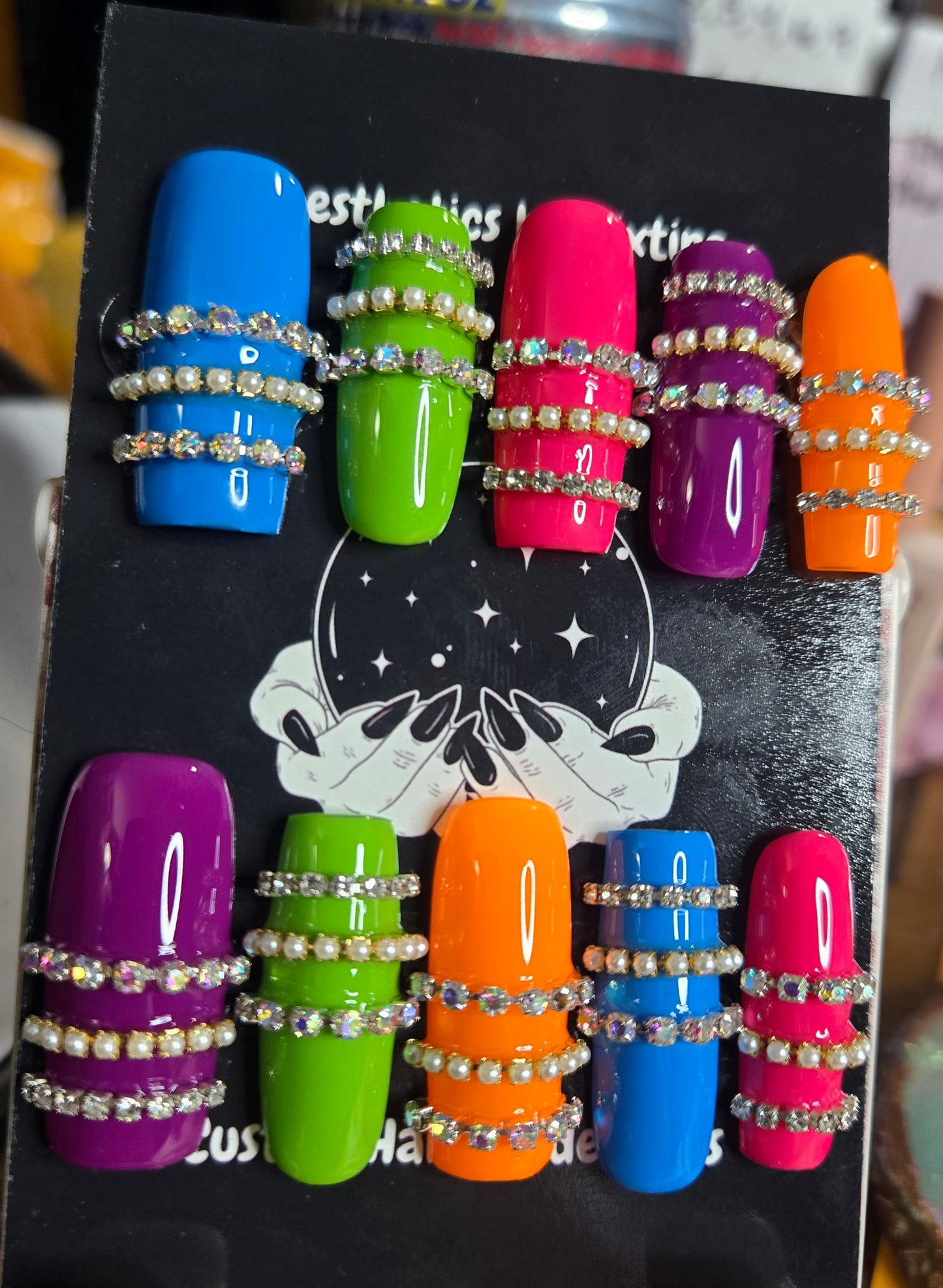 Rainbow stacked bangle nails handmade