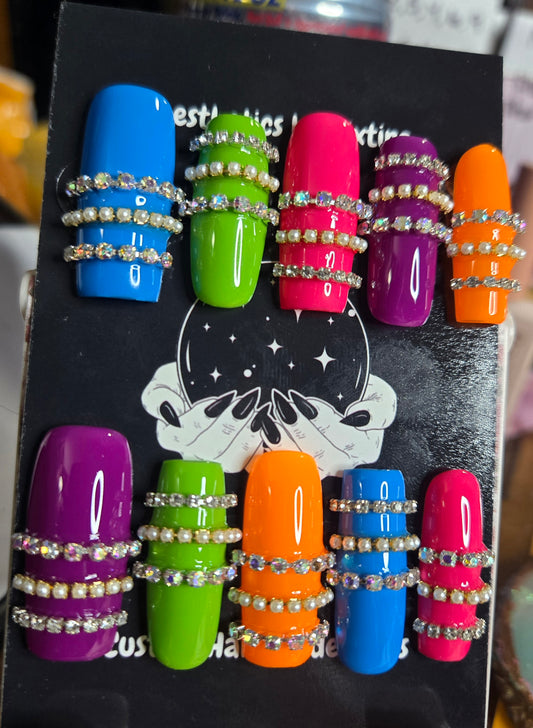 Rainbow stacked bangle nails handmade