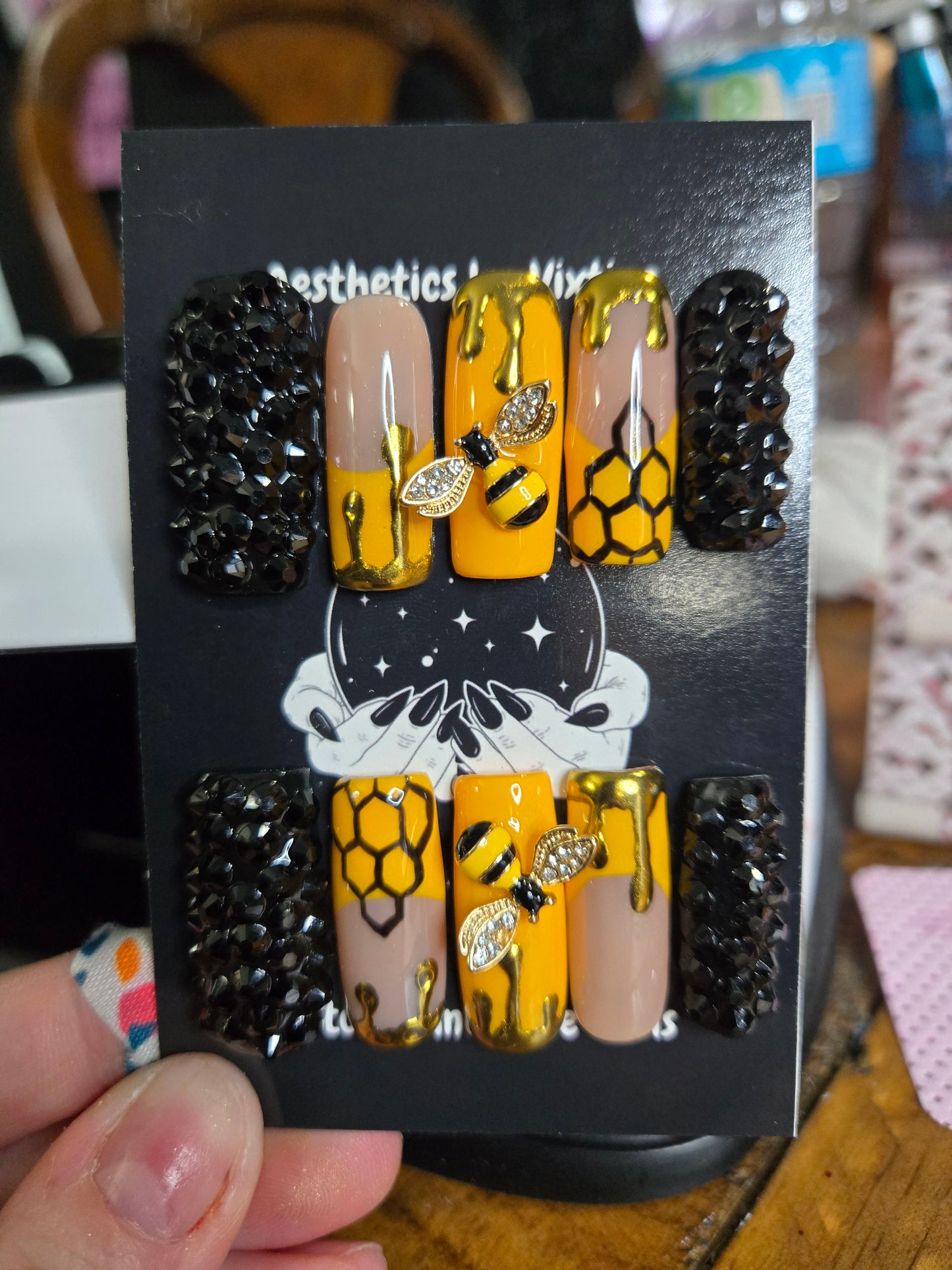 Custom bee honey comb nails