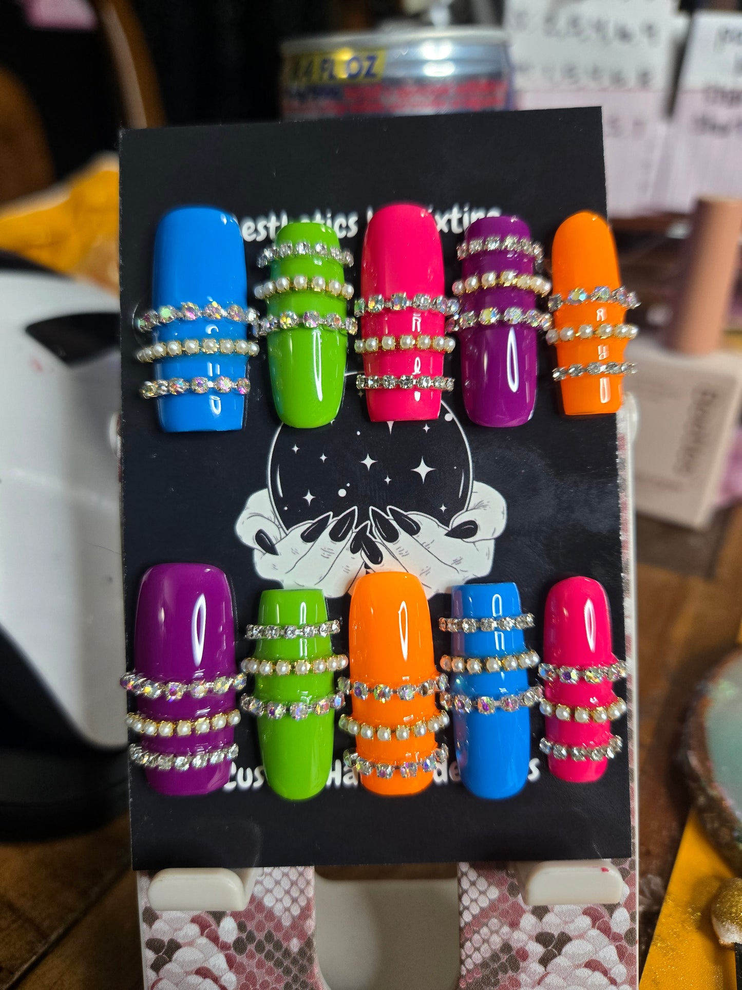 Rainbow stacked bangle nails handmade