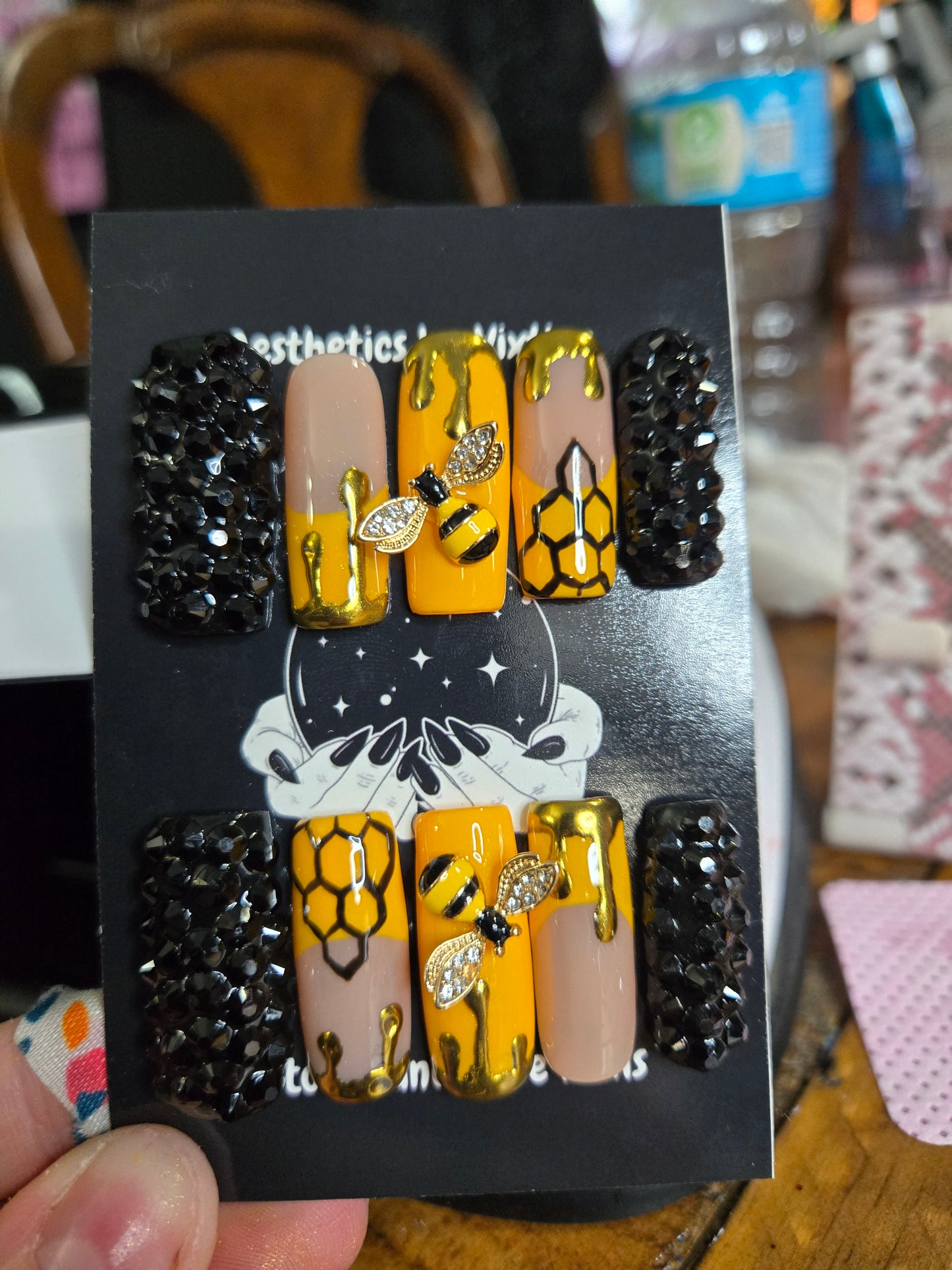 Custom bee honey comb nails