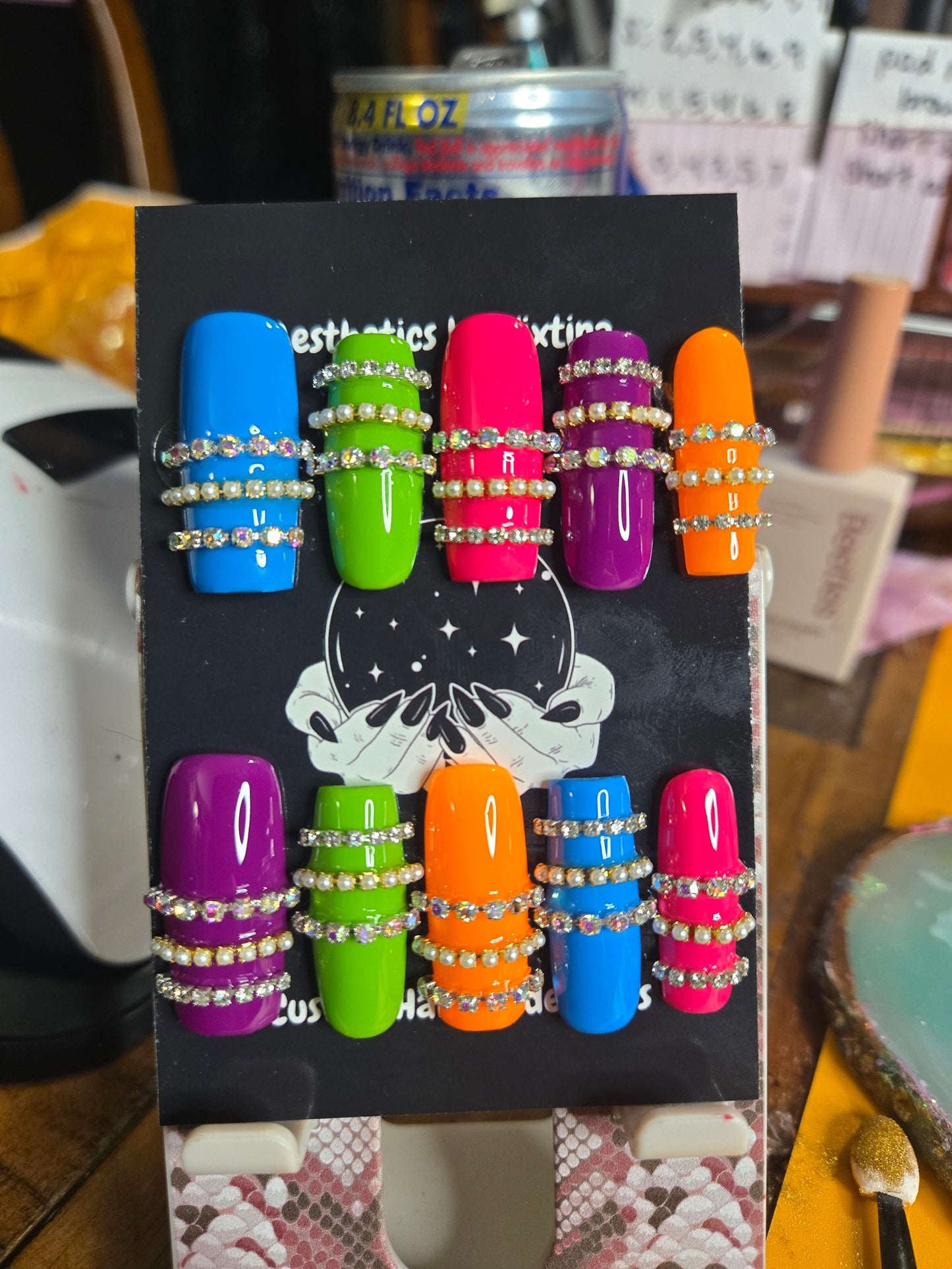 Rainbow stacked bangle nails handmade