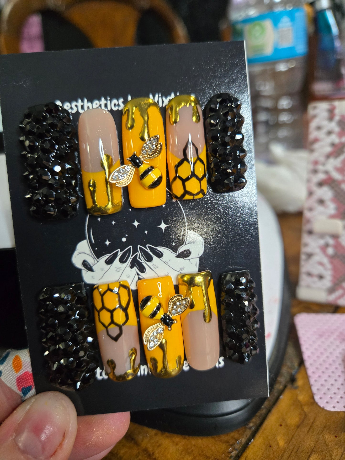 Custom bee honey comb nails